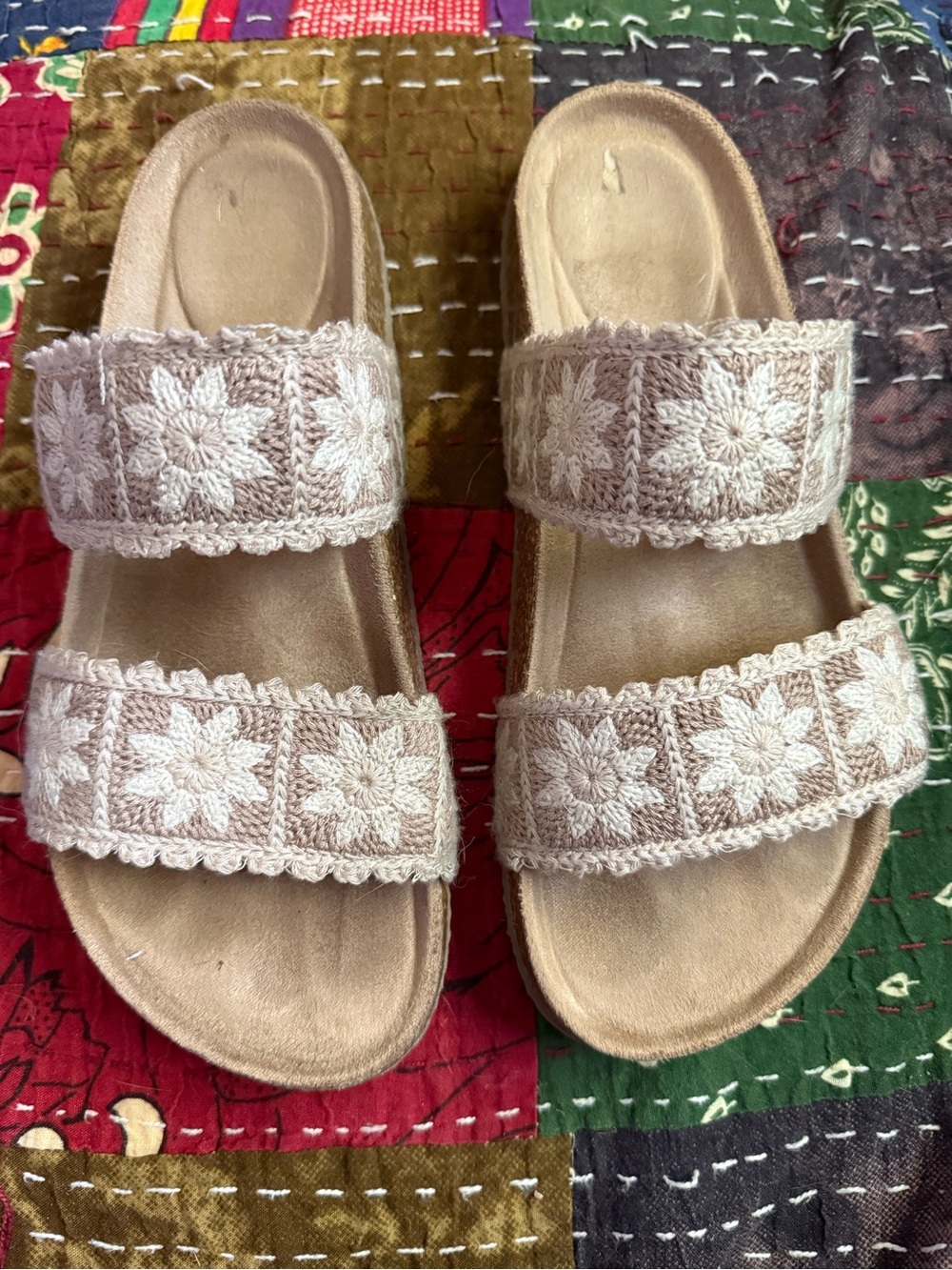 Haute Hippie Beige Crochet Double-Strap Slide Sandals